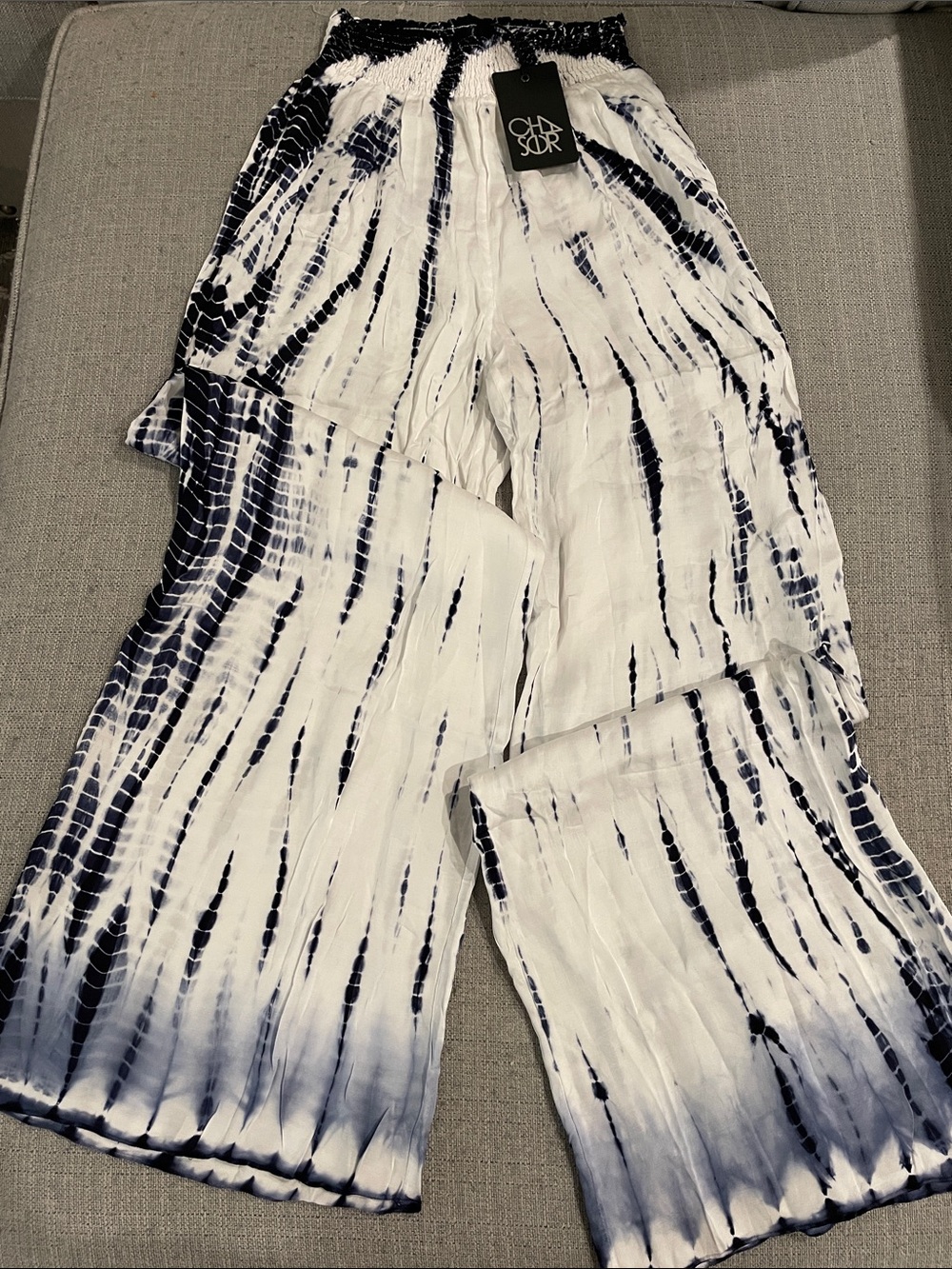 Chaser White and Navy Tie-Dye Wide Leg Pants